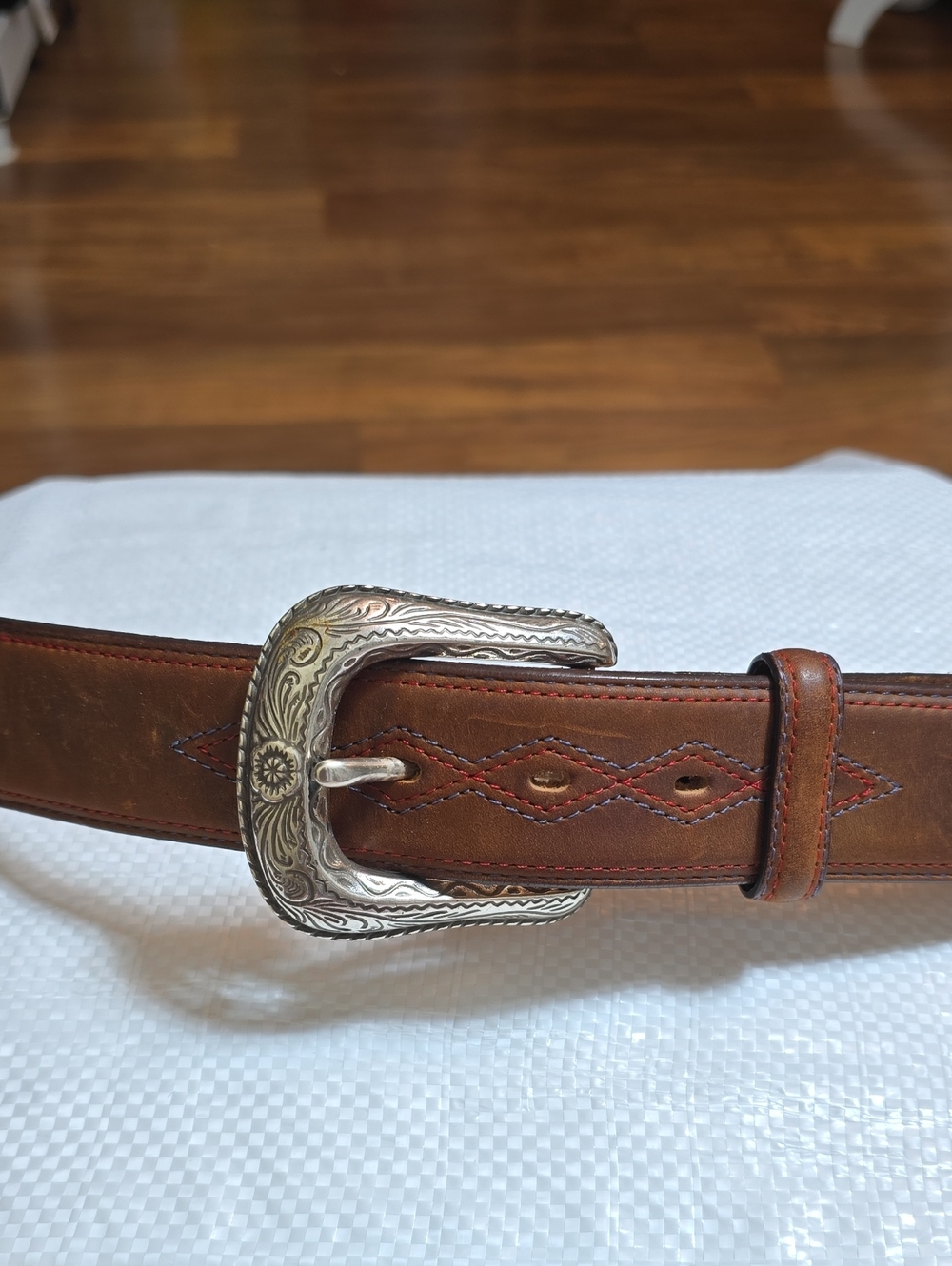 Justin Leather Belt with Decorative Silver Buckle And Embellishments